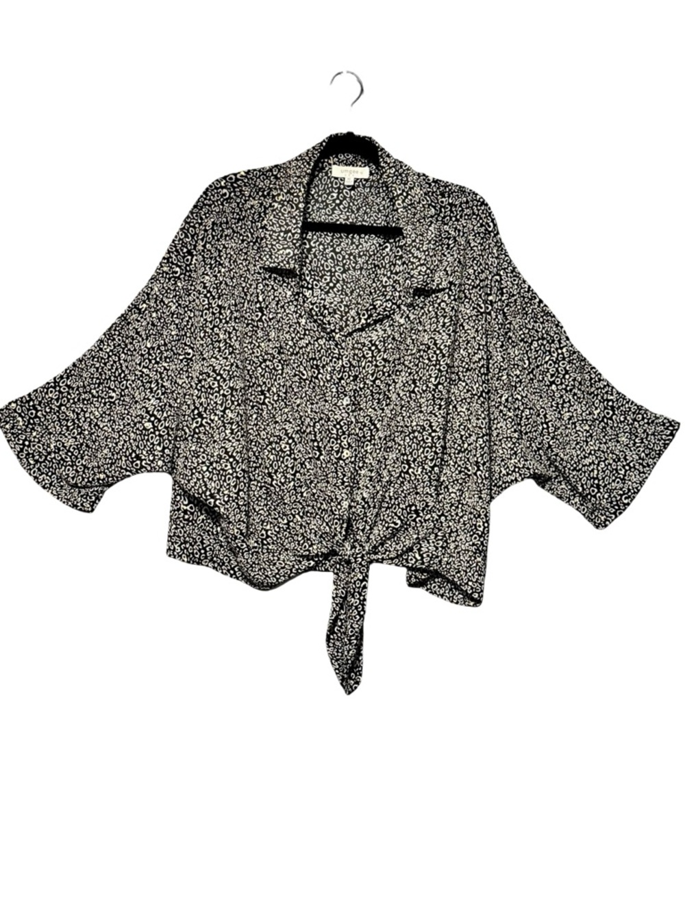 Umgee Plus Animal Print Metallic Detail Button Front Boxy Tie Blouse Top size 1X